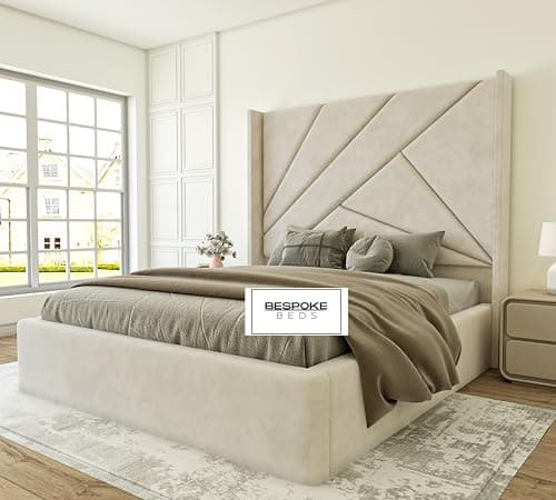 Image of BESPOKE BEDS Upholstered Bed Frame, Ottoman Storage Bed Frame, Double Bed with Storage, Winged Plush Velvet Bed Frame, Double King,Super King Bed Frames (Mustard Plush Velvet, 6FT SUPER KING)
