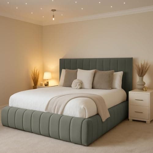 Image of AL SULTAN King Size Ottoman Bed with Mattress 5FT Plush Velvet Gas Lift Storage Divan Base, King Bed with Mattress and Ottoman Storage - Grey