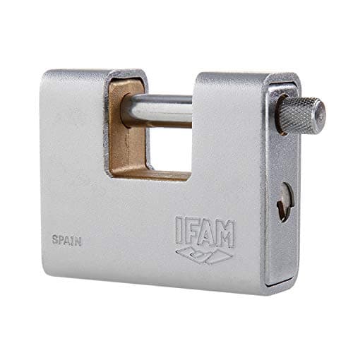 Image of IFAM Armoured Series Hardened Steel Monoblock Padlock, Rectangular U-Shape, Length 90 mm, High Level of Protection, Security and Resistance, Chrome, Includes Keys