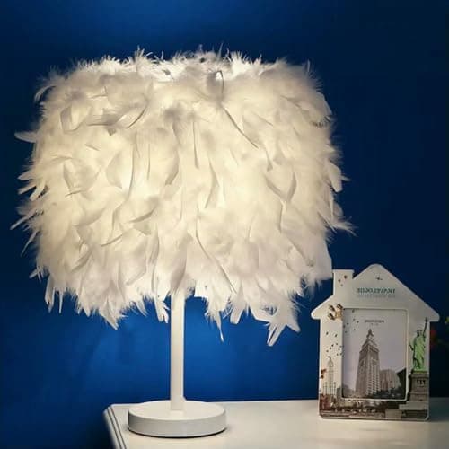 Image of JCVBN White Feather Table Lamp for Bedside Sitting Room