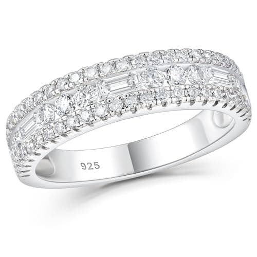 Image of SweetJew 1.2ct Emerald Cut Moissanite Wedding Band for Women D Color VVS1 Clarity 925 Sterling Silver Eternity Ring Promise Ring Size 8.5