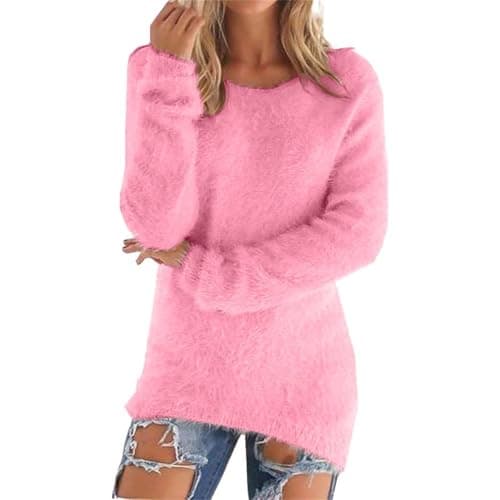 Image of Fleece Tops for Women UK Autumn Winter Warm Pullover Sweatshirts Casual Plus Size Long Sleeve Thermal Jumpers Ladies Soft Cozy Fuzzy Plush Pullovers Loose Slouchy Sweater Tops(Hot Pink,M)