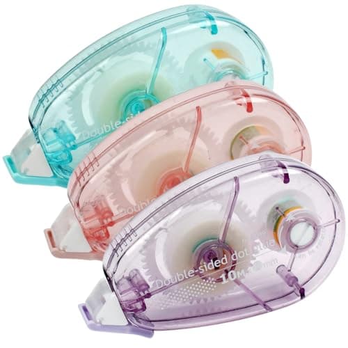Image of JCF 3 Pack Glue Tape Roller, Double Sided Tape Roller Dispenser, 8mm x 10m Adhesive Glue Tape for Crafting, Gift Wrapping, Office Use, and Scrapbook Accessories (Pink, Blue, Purple)