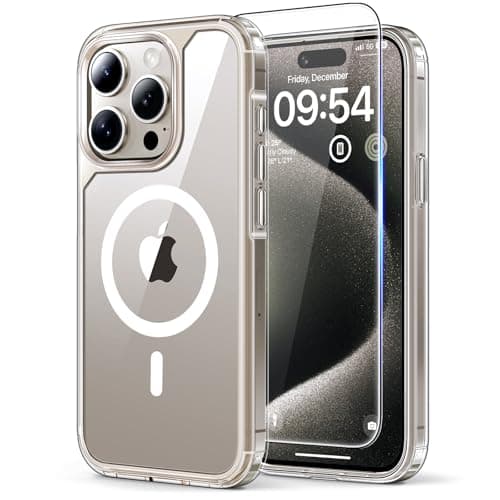 Image of TAURI for iPhone 15 Pro Max Case, [Compatible with MagSafe] with Screen Protector, Not-Yellowing Military-Grade Protection Shockproof Slim Magnetic Case for 15 Pro Max, Clear