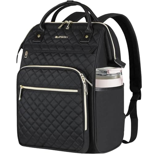 Image of EMPSIGN 17 Inch Laptop Backpack for Women, Work Business Travel Computer College Bags, Large Capacity Water-repellent Quilted Casual Daypack, Black