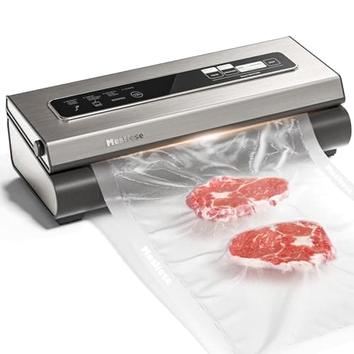Image of Mesliese Food Vacuum Machine 90 Kpa Powerful Vacuum Device, Compact Food Packaging Machine 6 in 1, 2 rolls of bags and 5 pre-cut bags, dry and wet mode (silver)