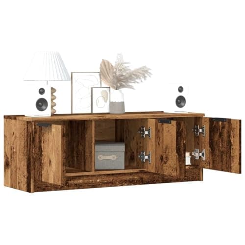 Image of PUGYNBK Sonoma Oak Engineered Wood TV Cabinet Old Wood 102x35x36.5 cm with Ample Storage Space, Media Console Unit for DVD Players and Game Consoles, Sturdy Tabletop