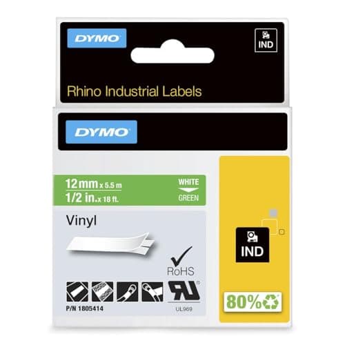 Image of DYMO IND Rhino 1805414 Label Tape Vinyl 12 mm 5.5 m Green Font Colour White