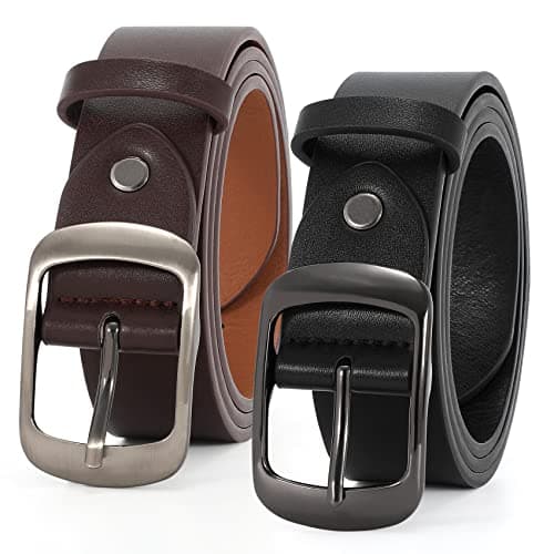 Image of JASGOOD 2 Packs Women Faux Leather Belts for Jeans Fashion Ladies Waist Belt Black Coffee Small