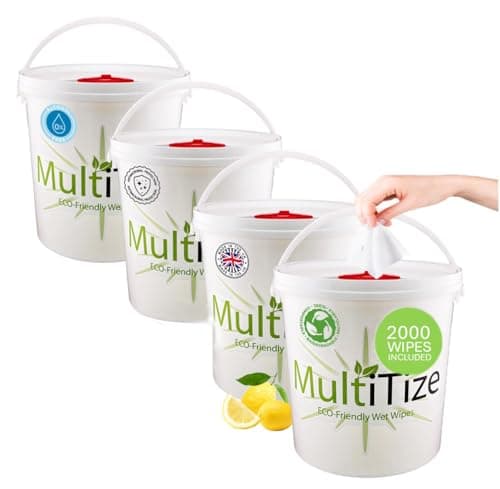Image of MultiTize Multi Purpose Wipes, 100% Biodegradable, Antibacterial Multi Surface Wipes, (4 Buckets, 500 Wipes Per Buckets)