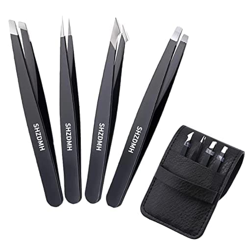 Image of Eyebrow Tweezers Sets, 4 Pcs Professional Stainless Steel Precision Tweezer Set Plucking Tools for Ingrown Hair Removing and Facial Hair