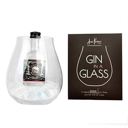 Image of Gin in A Glass Gift Set: Premium Riedel Stemless Gin Glass, 1 x 5cl Lyme Bay Winter Gin Mini 40% ABV, Reusable Ice Cubes, Gift Box Ideal for Gin Lovers