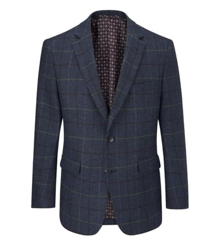Image of Skopes Ryedale Tailored Fit Country Check Jacket for Men in Navy Blue, 56-R