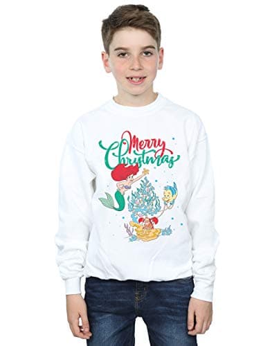 Image of Disney Boys Princess Ariel Merry Christmas Sweatshirt White 3-4 Years