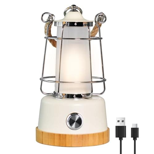 Image of HARPER LIVING Rechargeable Camping LED Retro Water Resistant Lantern, 6 Watts 370 Lumen 5000mAh Power Bank, Dimmable and Colour Changing, for Living Room, Garden, Camping, Fishing, Hiking, Power cuts