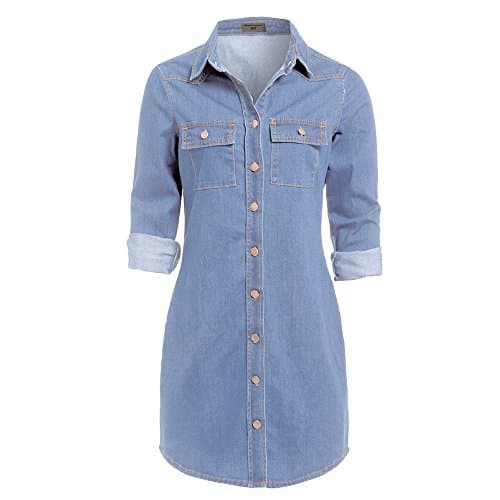 Image of SS7 New Vintage Denim Blue Shirt Dress Sizes 6-16 (UK - 16, Denim Blue)