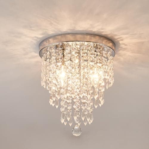 Image of Surpars House Ceiling Light, Mini Chandelier, Silver Crystal Ceiling Lighting Fixture for Living Room,Bedroom,Dining Room,Kitchen,Office, Hallway (Contemporary)