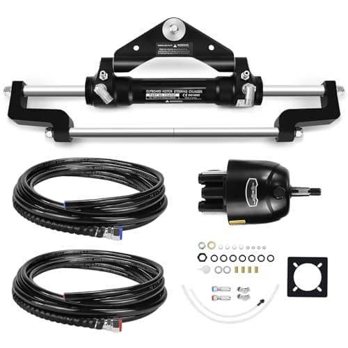 Image of Acclcors Hydraulic Steering System for Boats, 300HP Outboard Motor Hydraulic Steering Kit, Marine Power Steering Pump and Cylinder with 2 26FT Nylon Hoses, Boat Steering System for Single Engine Use
