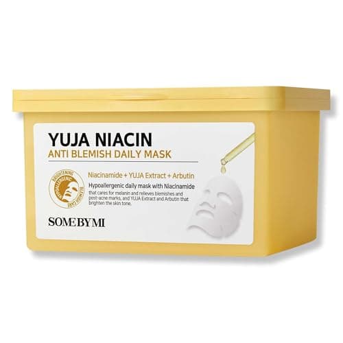 Image of SOME BY MI Yuja Niacin Anti Blemish Daily Mask - 30 Sheets, 11.8oz - Daily Korean Niacinamide Face Sheet Mask for Dark Spot - Brightening & Radiance-Boosting Solution for Dull Skin - Korean SkinCare