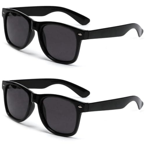Image of VANANA Classic Retro Sunglasses Vintage Black Square Frame for Men Women Outdoor Fishing Driving Climbing Unisex (Black Glossy Frame-Grey Lens, Pack of 2 Pairs)