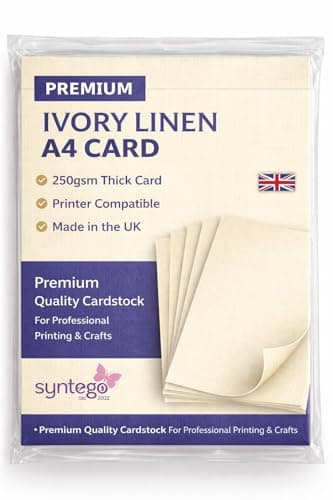Image of Syntego A4 Linen Card 250gsm – Recycled Silkweave Textured Card for Printing, Invitations, Menus & Crafts (10, Ivory)