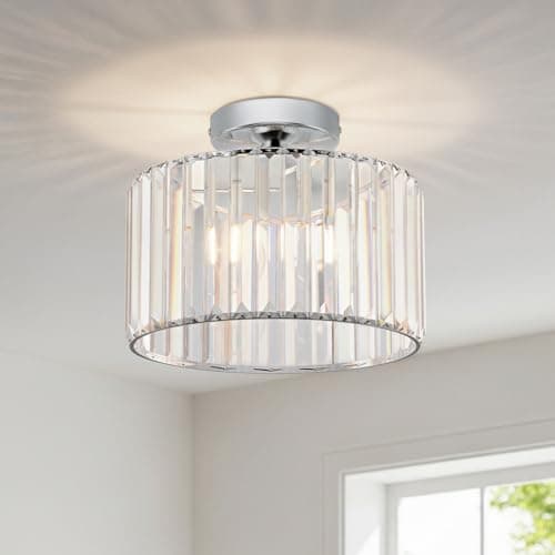 Image of ANWIO Silver Light Shade,Chandelier Lampshade,Flush Ceiling Lights Living Room,Kitchen Lights Ceiling,E27 Light Shade Ceiling,Morden Crystal Ceiling Light,Lounge Lights Ceiling,(DIAM 26.5CM)