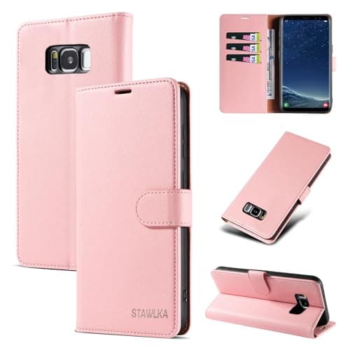 Image of STAWLKA Case for Samsung Galaxy S8, Premium PU Leather Flip Magnetic Buckle Wallet Case Kickstand Blocking RFID Shockproof Protective Phone Cover for Samsung Galaxy S8 - Pink