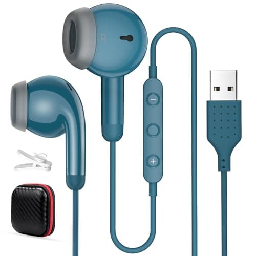 Image of AIAUXA USB Headset for PC Laptop, Wired USB Headphones with Microphone for Computer, In Ear Earphones Stereo Noise Cancelling Business Office PC Headsets for HP/Dell/Surface Laptops for Zoom Work,Blue