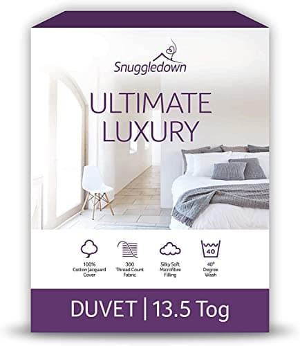 Image of Snuggledown Luxury Cotton Double Duvet 13.5 Tog - Premium, Warm & Cosy Winter Quilt for Cold Sleepers | 300tc Jacquard Cotton Cover, UK-Made, Non-Allergenic (200 x 200cm)