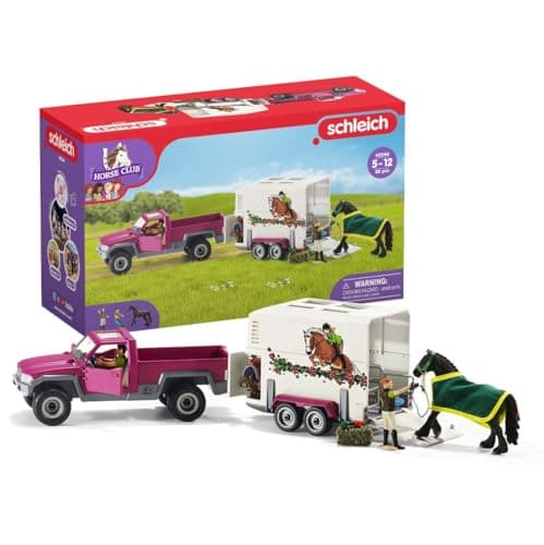 Image of Schleich Horse Club - 38PC Trailer and Truck Transporter Playset with Realistic Horse and Rider Figurines and Accessories - Interactive Toys for Girls and Boys - Kids Ages 5+ | 42346