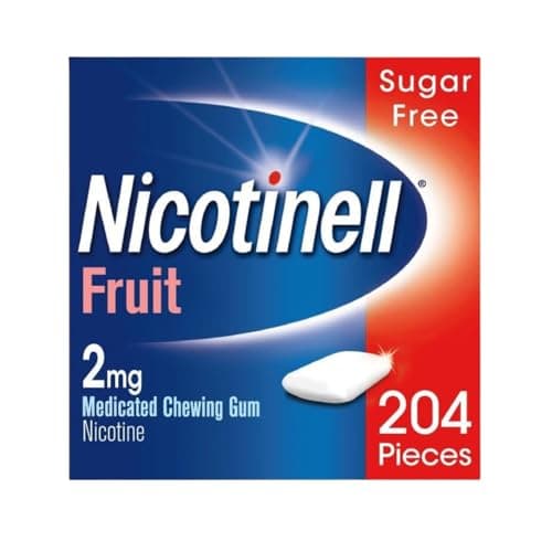 Image of Nicotinell Fruit Gum 2mg (204 Pieces), Stop Smoking Aid, Sugar Free Nicotine Gum, Mild Fruit Flavour, 2mg Regular Strength for Light Smokers, Quit Smoking Aid, Value Pack