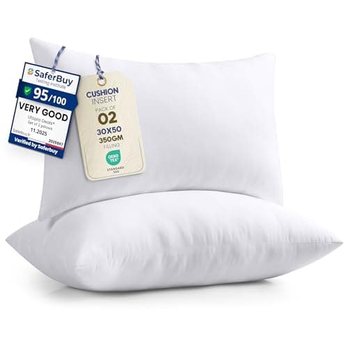 Image of Utopia Bedding Cushion Inserts 30cm x 50cm (12x20 inch) Pack of 2 Hollowfibre Inner Pads for Sofa or Bed – White Cushions Fillers