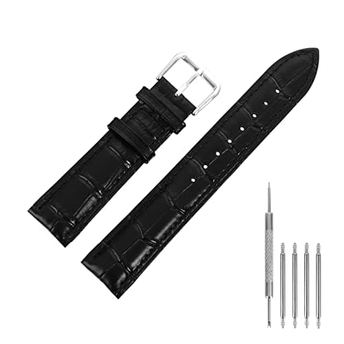 Image of cobee Leather Watch Straps, Soft Black Alligator Embossed Watch Bands Replacement, Leather Replacement Watch Band for Men and Women, Smart Watches Wristbands Sport Watches Bracelet Clasp(20mm Ear Pin)