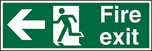 Image of Seco Fire Exit - Arrow Pointing Left, Man Running Left, Fire Exit Sign, 450mm x 150mm - 1mm Semi Rigid Plastic