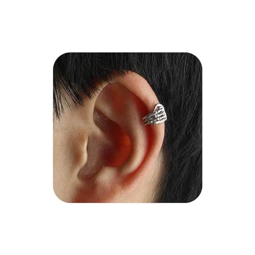Image of Aneneiceera Vintage Hand Ear Cuff Earrings Silver Skeleton Hand Cuff Wrap Earrings Tiny Finger Hand Cuff Earrings Gothic Skull No Piercing Earrings Jewelry for Women and Girls