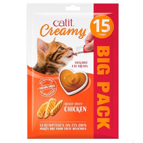 Image of Catit Creamy Chicken Lickable Cat Treats for Cats and Kittens, Cat Treat Licky Snack, Grain-Free Lick Treat, 15 x 10g Multipack