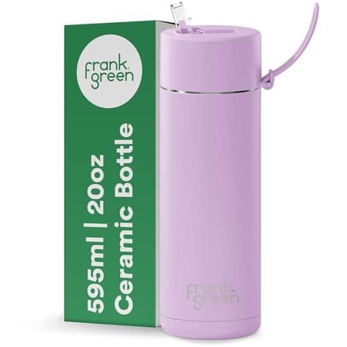 Image of frank green Insulated Water Bottle for Cold Or Hot Drinks - 595ml/20oz Metal Bottle with Straw Lid, Ceramic Insulated, Stainless Steel, Triple Wall Vacuum - Purple Lilac Haze by frank green
