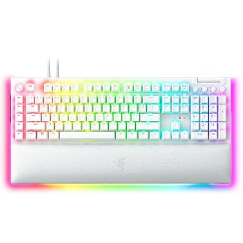 Image of Razer BlackWidow V4 Pro (Green Switch) - Mechanical Gaming Keyboard (Clicky Mechanical Switches, Command Dial and 8 Dedicated Macro Keys, Multi-Function Roller, Wrist Rest) QWERTY US Layout | White