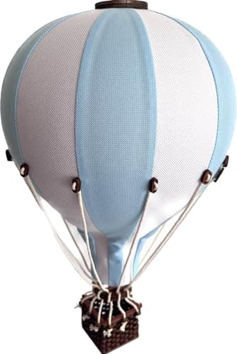 Image of Hot Air Balloon Decor Nursery | Baby Kids Room Hanging Mobile Set (Blue, Small)