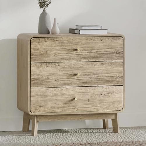 Image of Julian Bowen Ingrid Chest of Drawers – Wooden Dresser with 3 Drawers, Oak Effect Sideboard for Bedroom and Living Room – 75.5cm x 80cm x 40cm