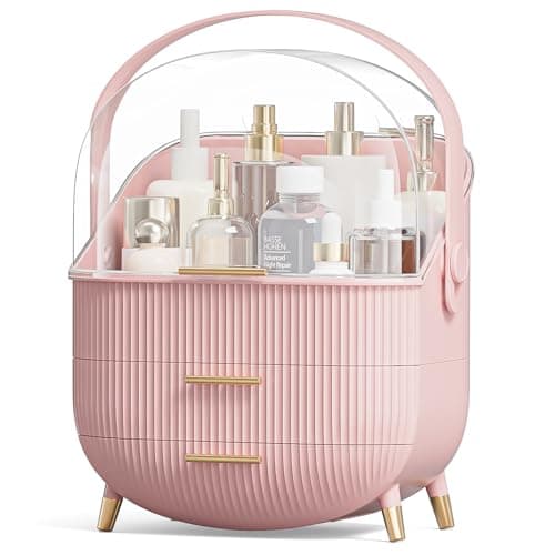 Image of Multi-Function Make Up Case Dustproof Cosmetic Storage Box, Organizer Skin Care Products Jewelry Organizer Finishing Box for Bedroom Bathroom Desktop (Pink)