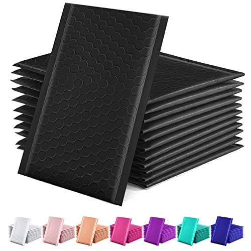 Image of GSSUSA Black Poly Bubble Mailers 4x8 Padded Envelopes #000 Shipping Envelopes Bubble Mailers Self Sealing Padded Envelope 50Pack
