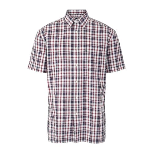 Image of Champion Check Shirt Short Sleeve Chest Pocket Seersucker Mens M-5XL Croyde (UK, Alpha, XL, Regular, Regular, Wine)
