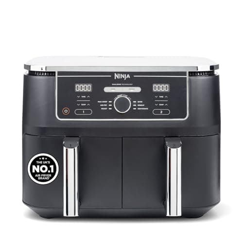 Image of Ninja Foodi MAX Dual Zone Digital AirFryer, 2 Drawers, 9.5L, 6-in-1, Uses No Oil, Air Fry, Max Crisp, Roast, Bake, Reheat, Dehydrate, Cook 8 Portions, Non-Stick Dishwasher Safe Baskets, Black AF400UK