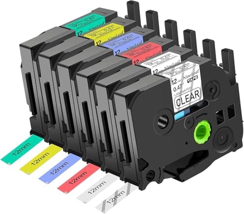 Image of NineLeaf 6 X Compatible for Brother P-Touch 12mm Label Tape TZe-131 TZe-231 TZe-431 TZe-531 TZe-631 TZe-731 12mm 0.47 Laminated TZ Tape Work for P-Touch PT-1000 D200 D400 E110 E550w Label Maker
