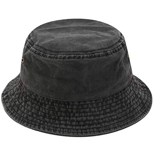 Image of XRDSS Vintage Cotton Bucket Hat Washed Retro Outdoor Fishing Sun Hat (Black)