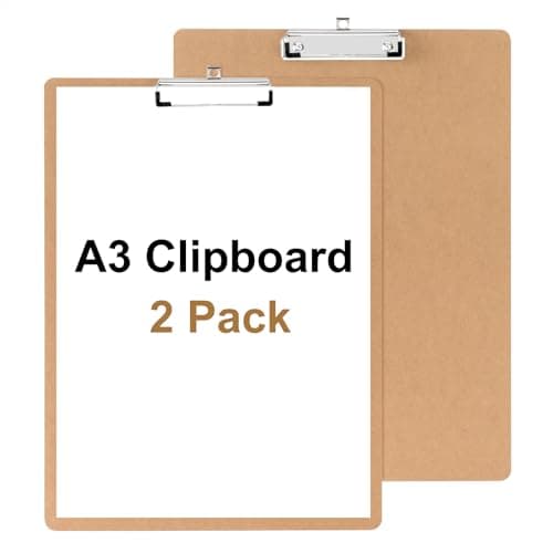 Image of Srvnpioy A3 Clipboard, 2 Pack, Extra Large Clip Board, Vertical MDF Wood Lap Boards, with Low Profile Clip for Drawing, Sketching, Art Supplies