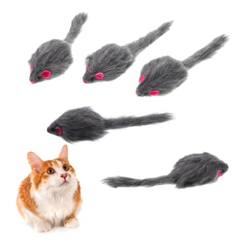 Image of InnoHHustle Cat Mouse Toy, 5 Pcs Faux Fur Mouse Toys for Cats 6.7” Cat Mice Toys Interactive Realistic Size Grey Furry Rattle Mice Cats Toy No Catnip Feline Chew Plaything Self Play (Grey)