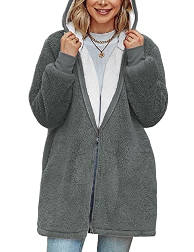 Image of TOMEEK Women Fleece Oversized Hoodie Coat Zip Up Jacket Cardigan Wearable Sweatshirt Hoodie Winter Warm Fleece Lined Hooded Coat Fleece Blanket with Pocket, Dark grey, Size XL