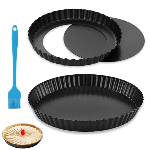 Image of TFLPUO 2 PCS Quiche Pan Dish, 22cm&28cm Quiche Dish Pie Tins Deep Tart Tin with Loose Base Silicone Scrubber Non Stick Flan Dishes for Cheese Apple Pie Baking
